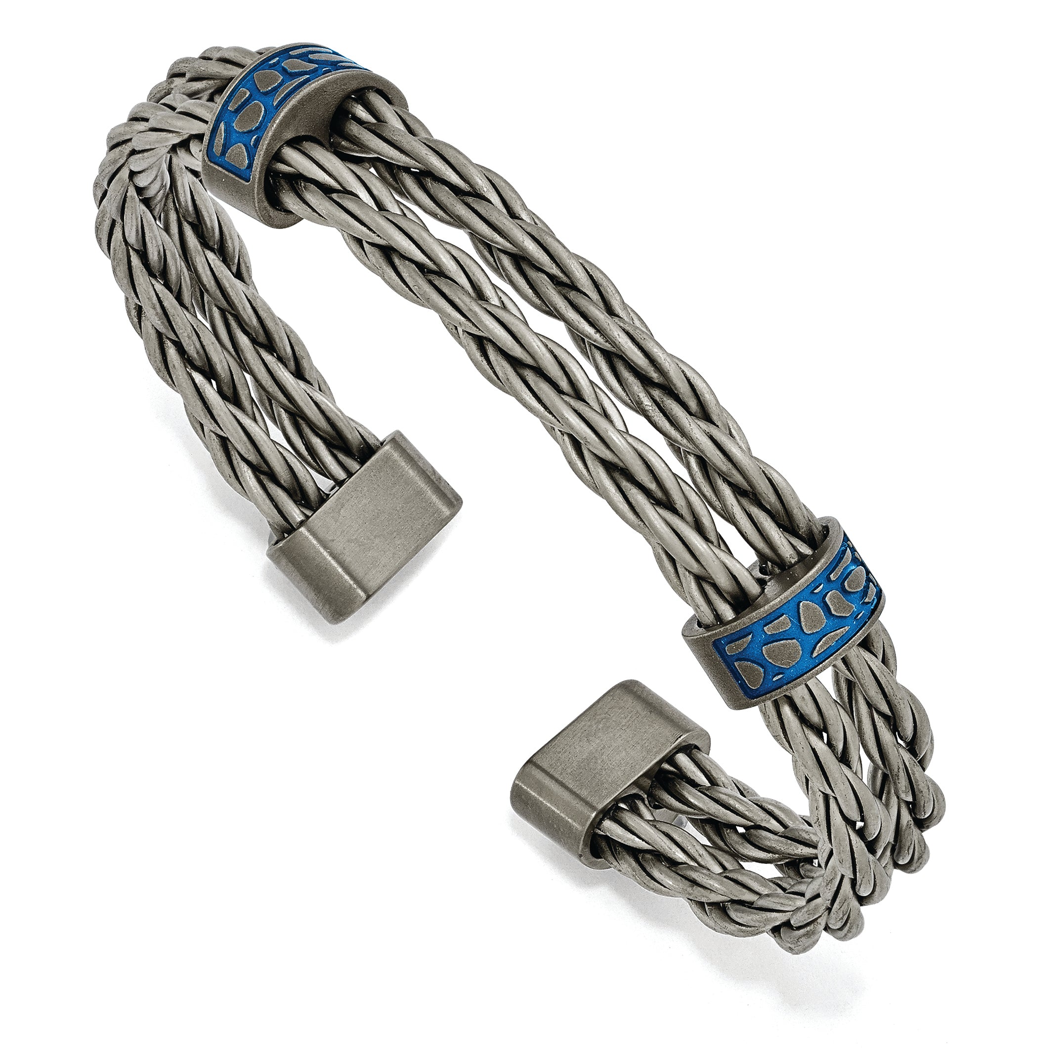 Edward Mirell Titanium Brushed w/ Blue Anodized Stations Cuff Bracelet Main image