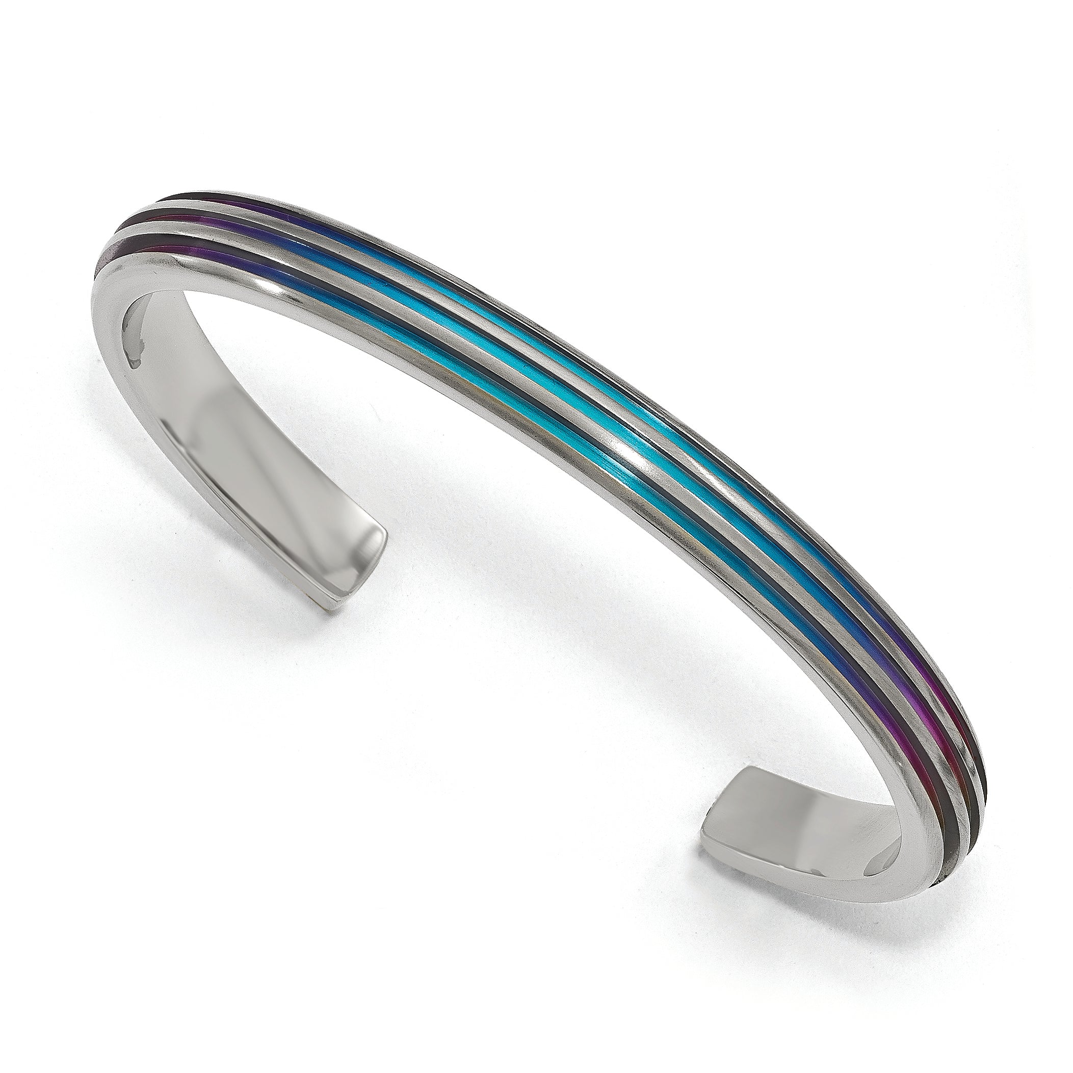 Edward Mirell Titanium Triple Groove Multi-color Anodized Cuff Bracelet