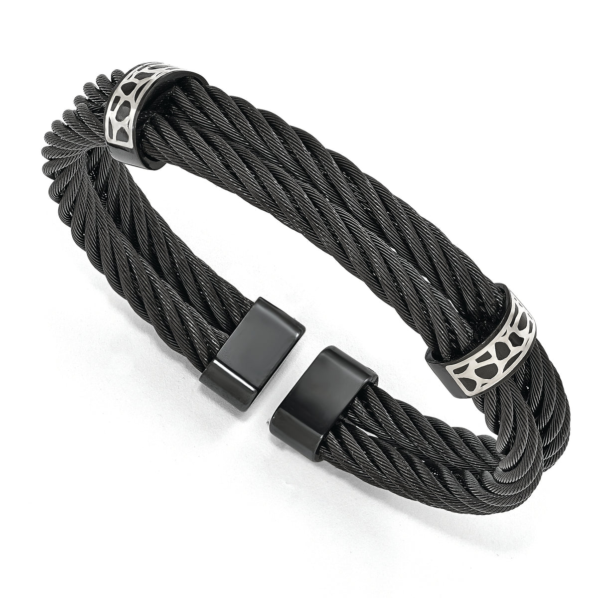 Edward Mirell Black Ti & Sterling Silver Cobblestone Cable Cuff Bracelet