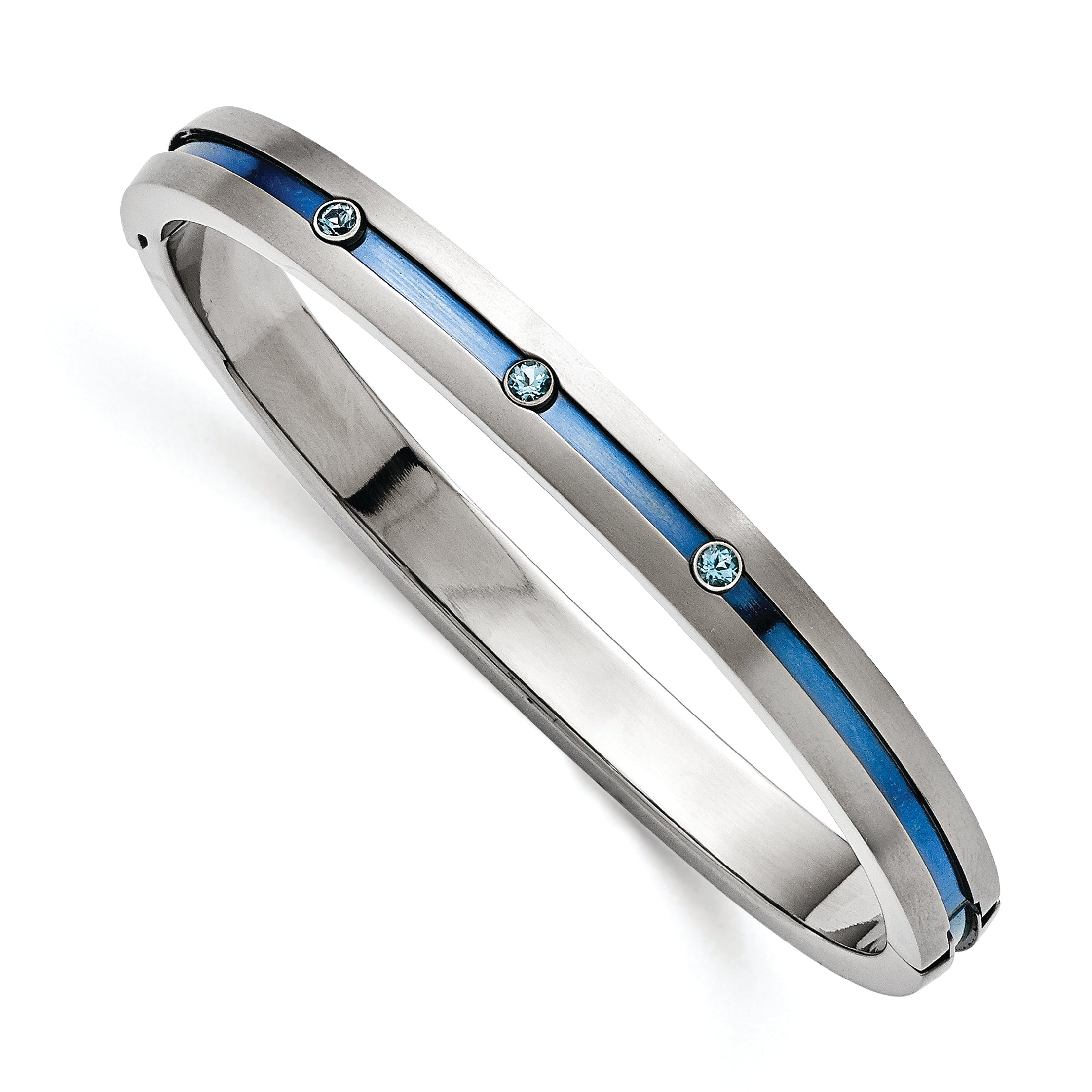 Edward Mirell Grey Ti Brushed Blue Anodized Blue Topaz Hinged Bangle Bracel Main image