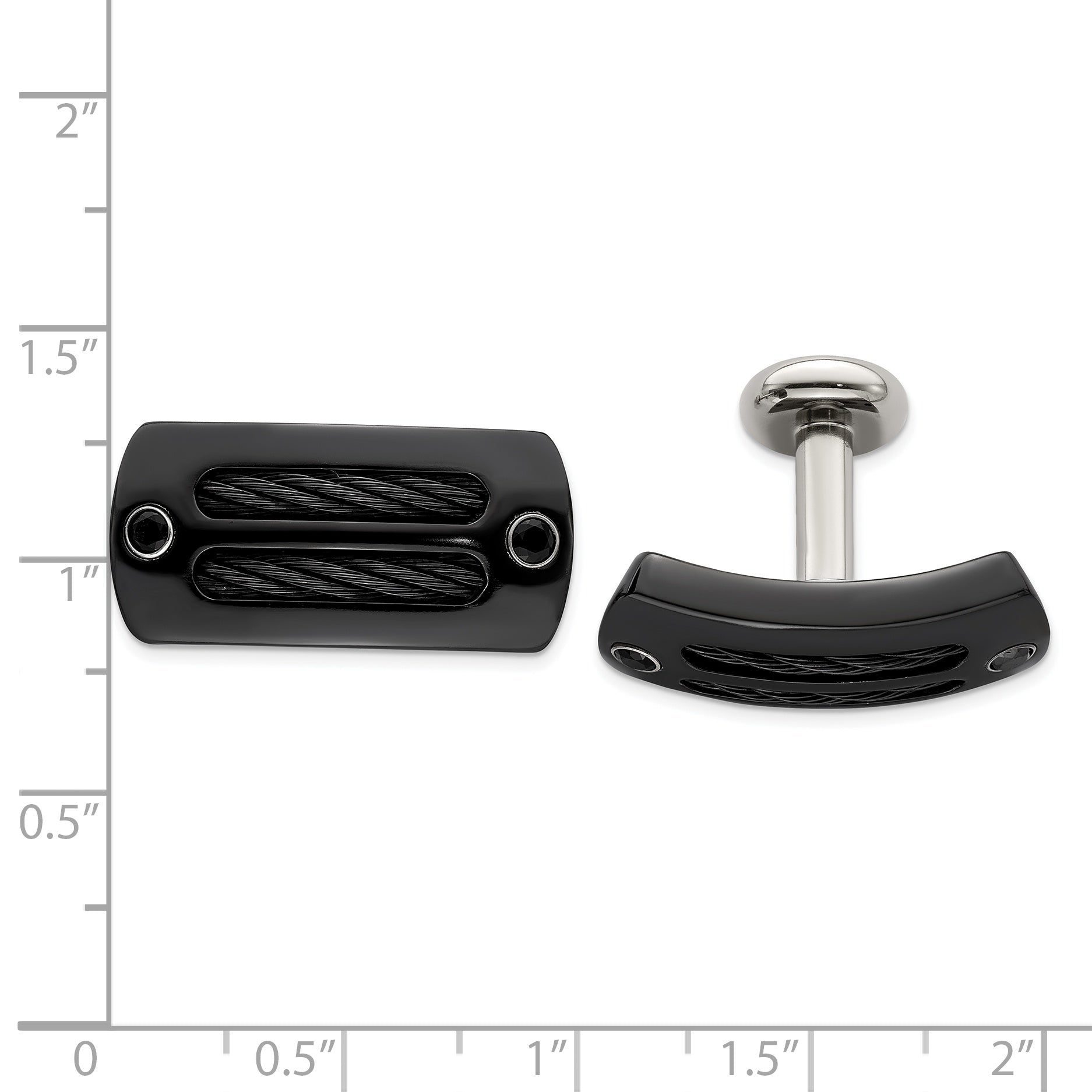 Men's Two-Tone Titanium & Silver Cufflinks with Black Spinel Bezel