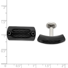 Men's Two-Tone Titanium & Silver Cufflinks with Black Spinel Bezel