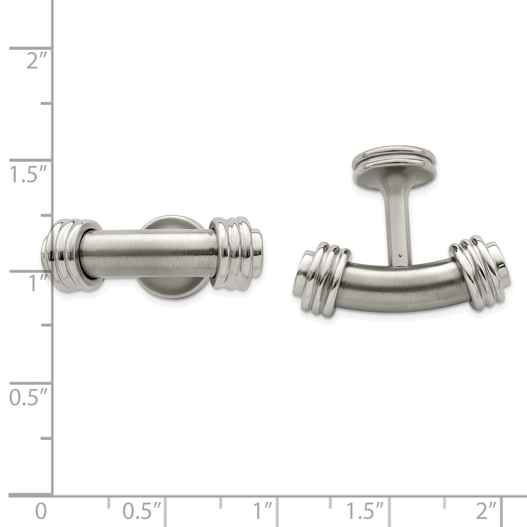 Titanium & Steel Men's Cufflinks with Polished Laser Texture  Gift Ready