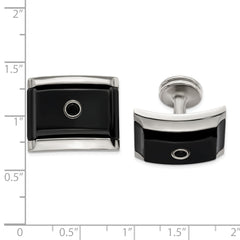 **Men's Titanium & Steel Cuff Links with Black Spinel Bezel Polished, Gift Ready**