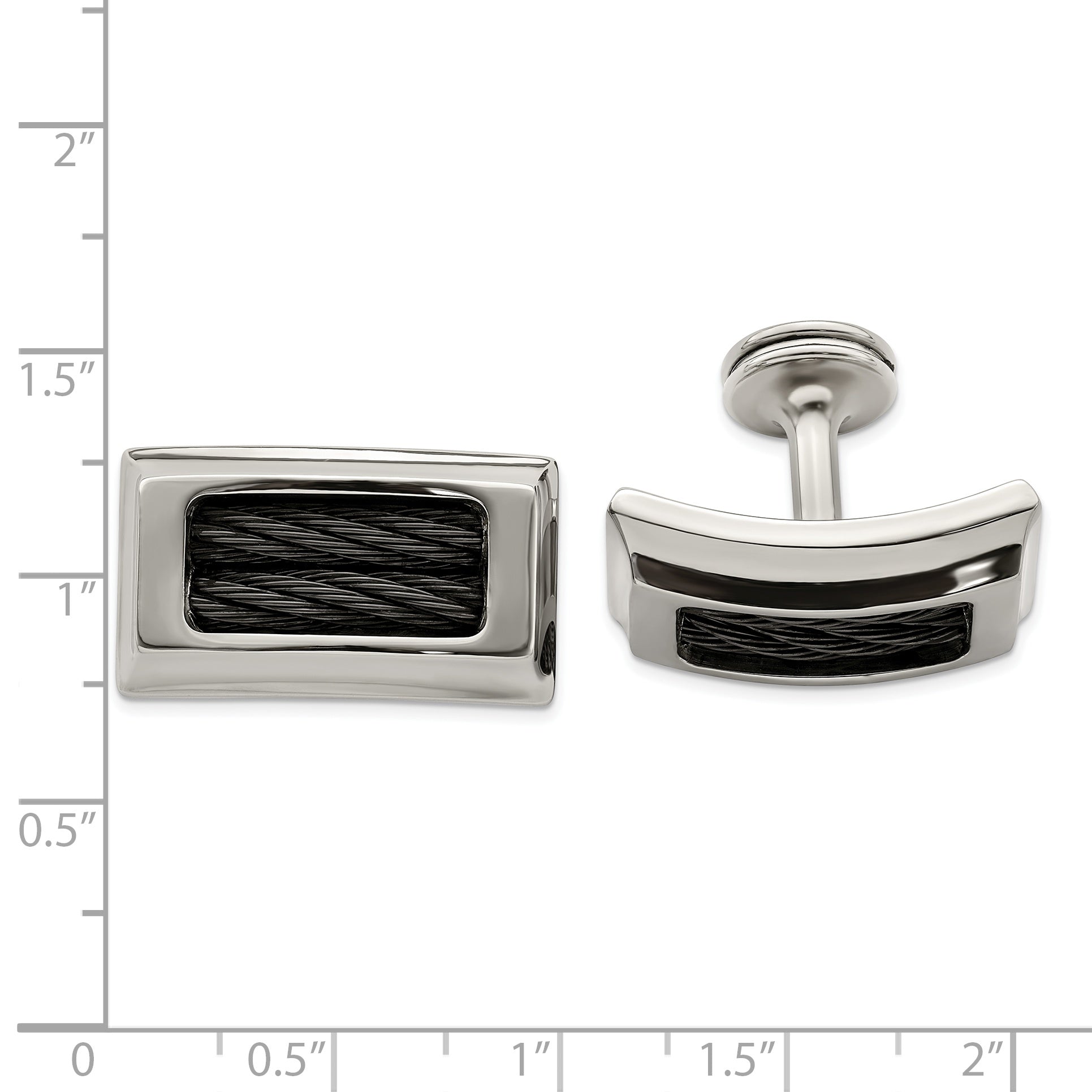 Men's Polished Titanium Cufflinks with Black Memory Cable  Gift Ready