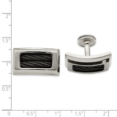 Men's Polished Titanium Cufflinks with Black Memory Cable  Gift Ready