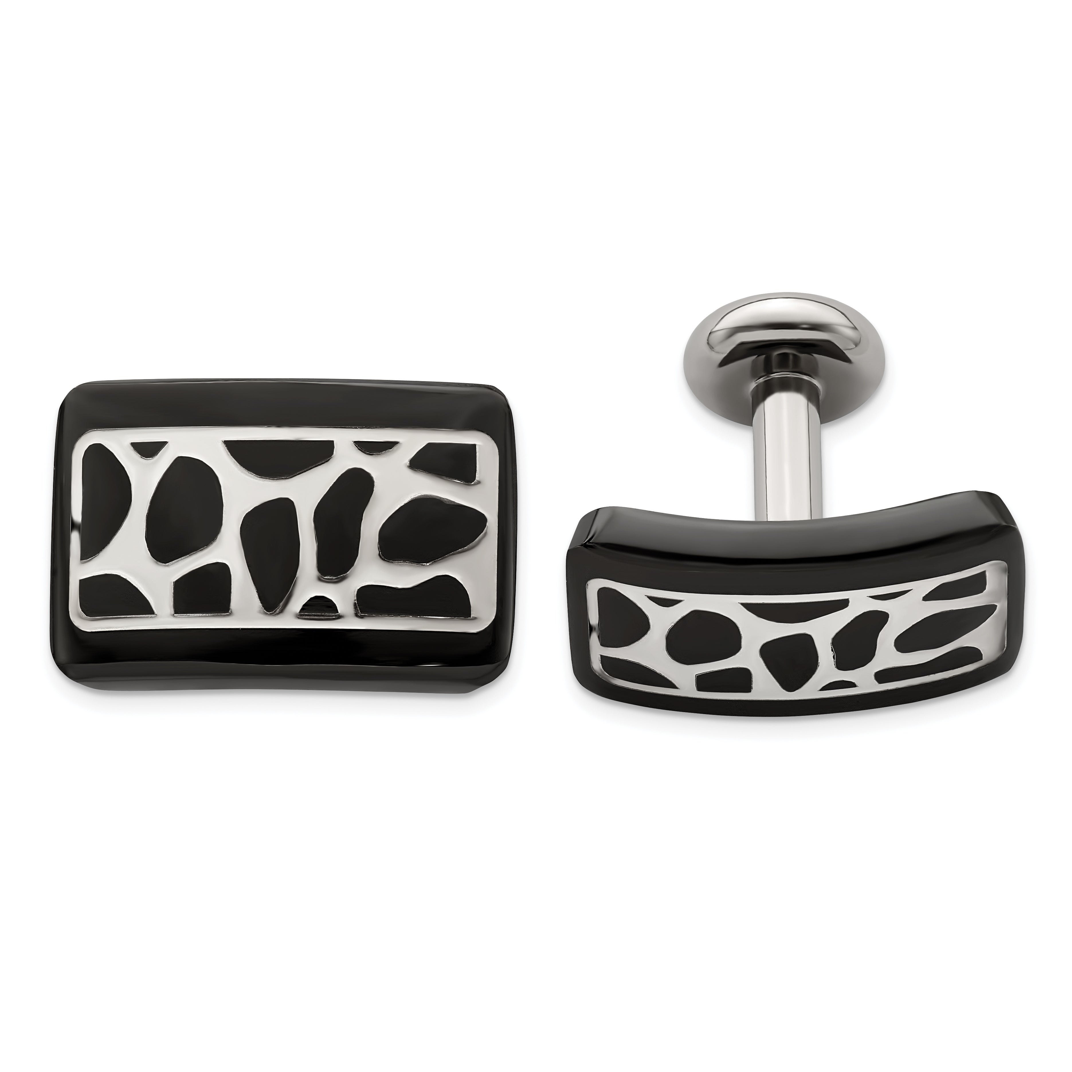 Edward Mirell Black Ti & Sterling Silver Polished Cobblestone Cufflinks