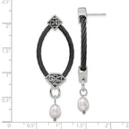 Sophia Jewelers Black Titanium & Silver Dangle Earrings with Pearl Floral Accent