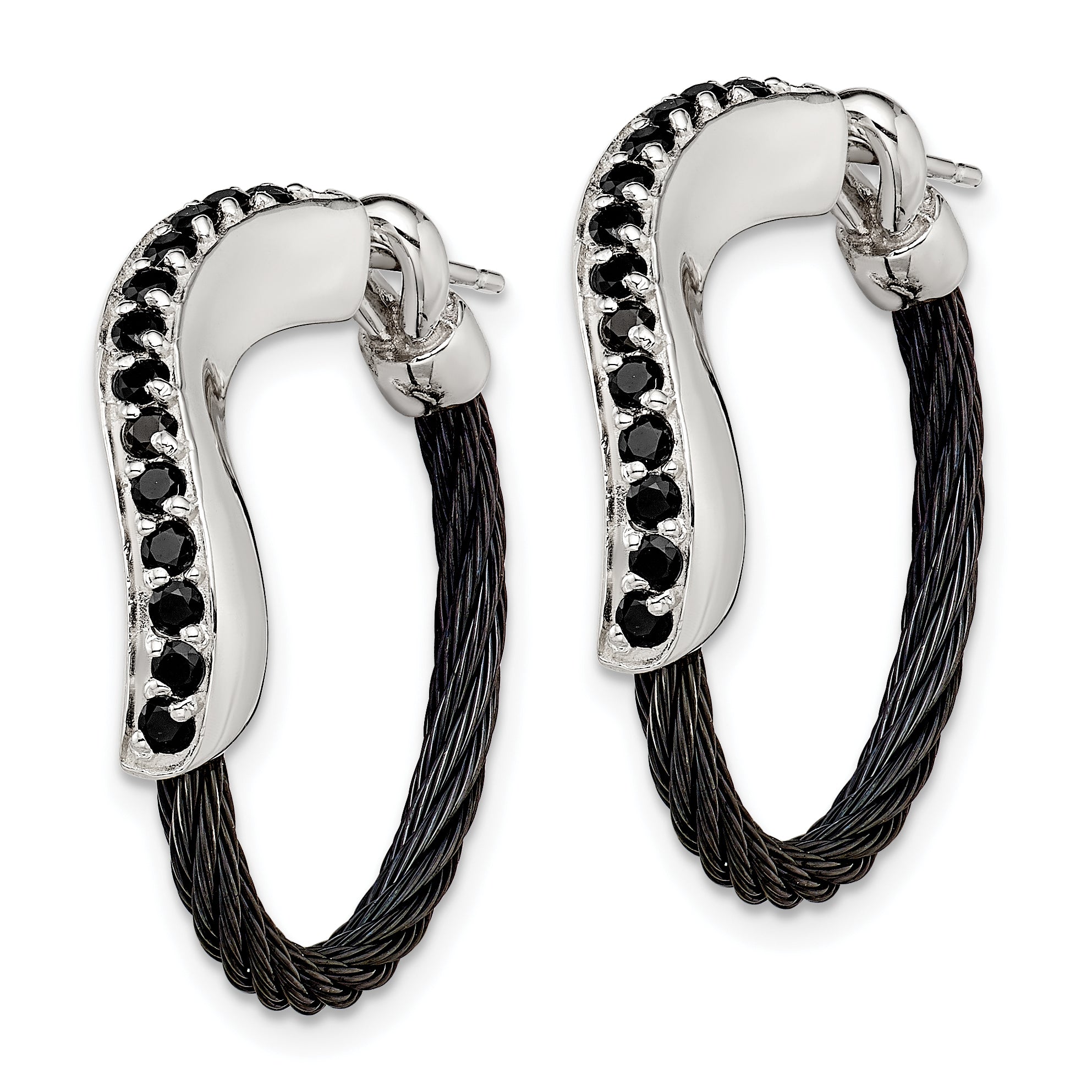 Edward Mirell Black Titanium and Sterling Silver Hoop Earrings with Black Spinel Accents Secondary image