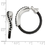 Edward Mirell Black Titanium and Sterling Silver Hoop Earrings with Black Spinel Accents