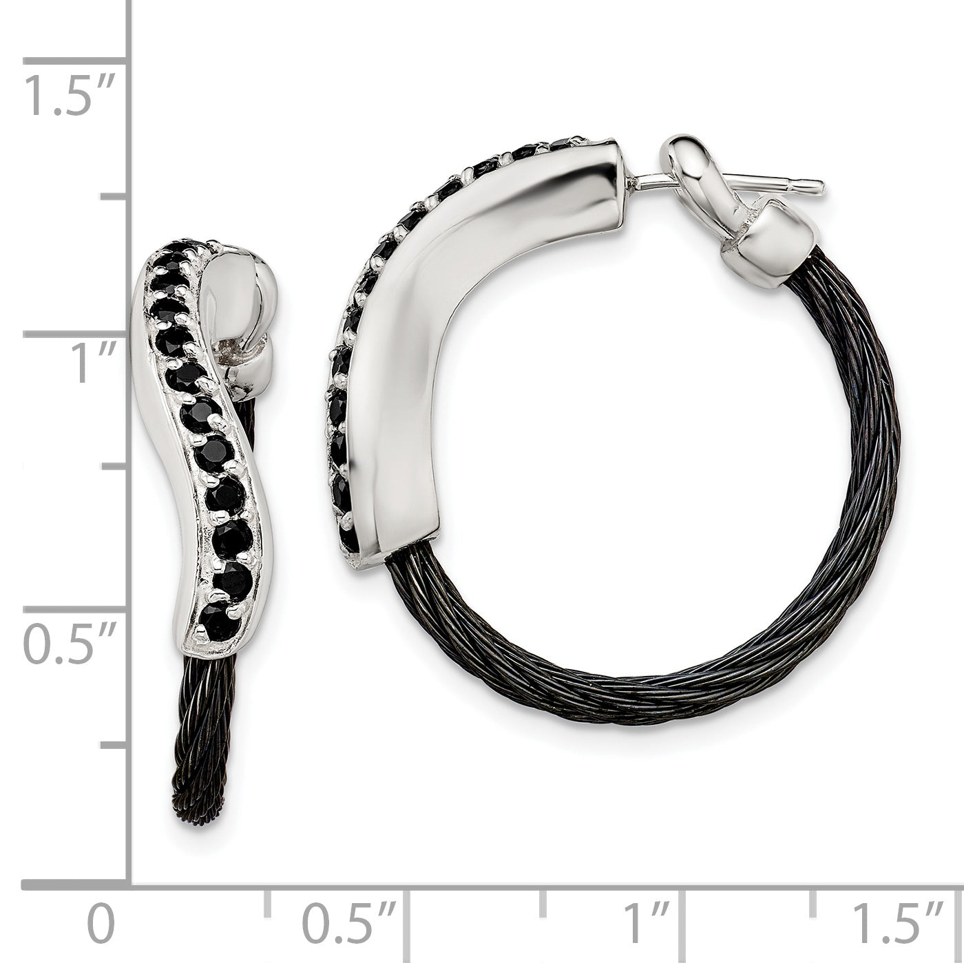 Edward Mirell Black Titanium and Sterling Silver Hoop Earrings with Black Spinel Accents