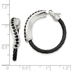 Edward Mirell Black Titanium and Sterling Silver Hoop Earrings with Black Spinel Accents