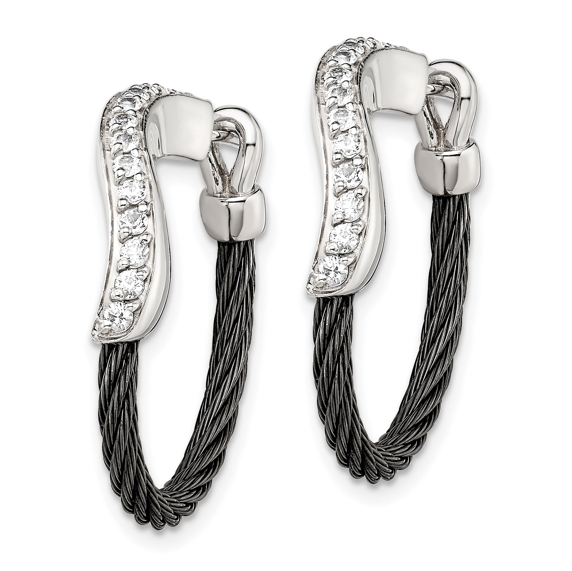 Edward Mirell Black Titanium & Argentium Silver Hoop Earrings with White Sapphires Secondary image