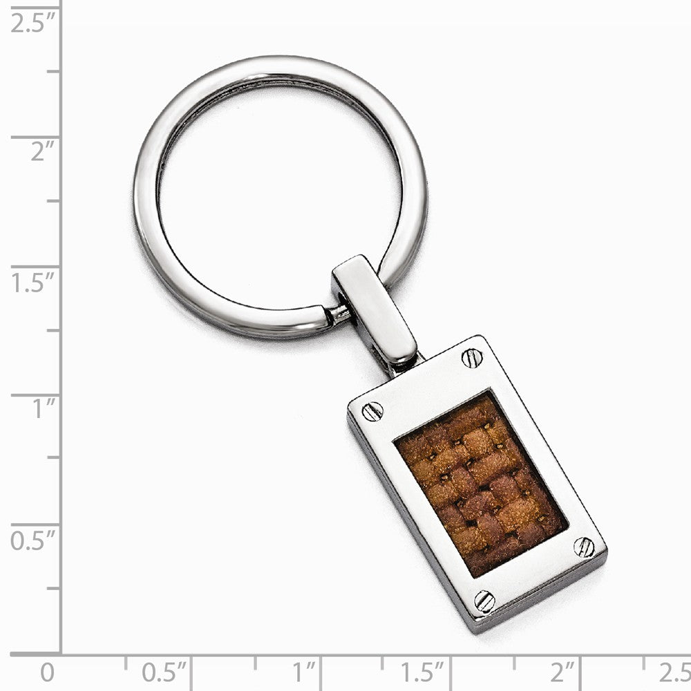 Edward Mirell Titanium & Brown Leather Polished Key Ring
