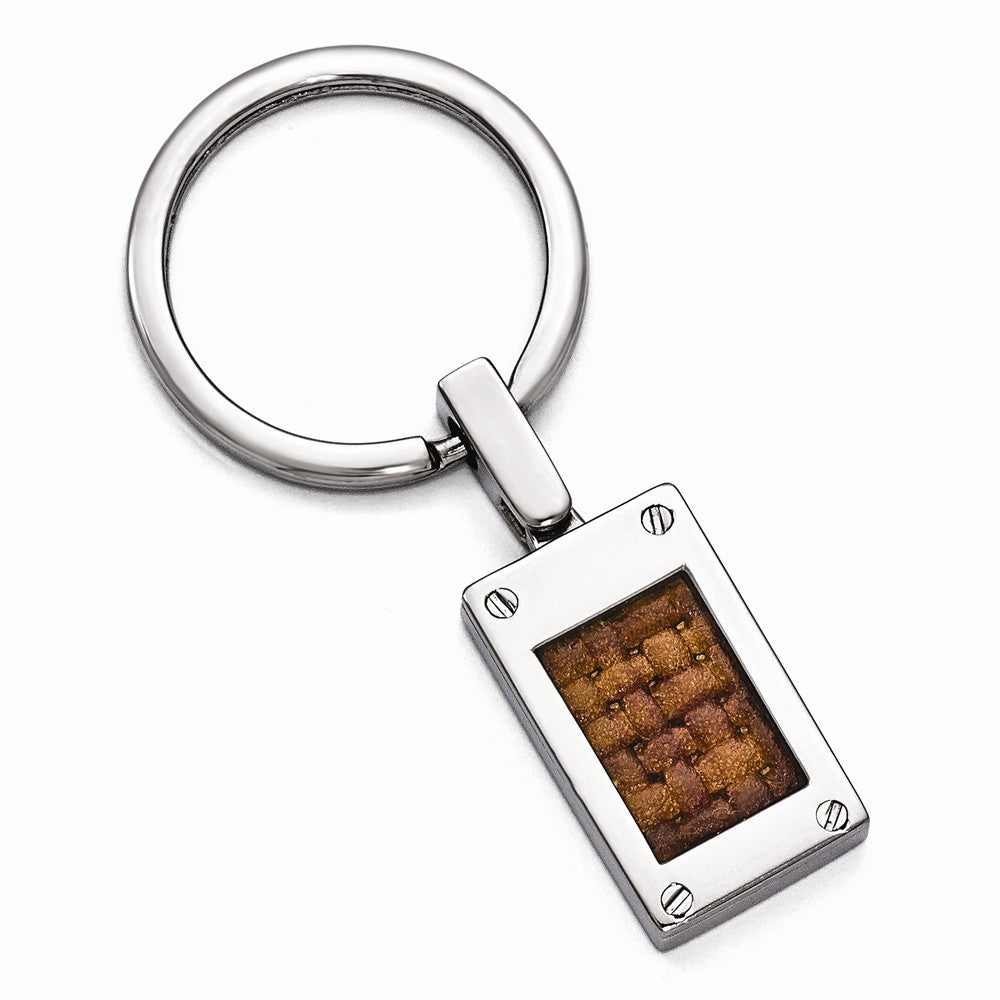 Sophia Jewelers Titanium & Brown Leather Men's Polished Key Ring Gift Ready Main image