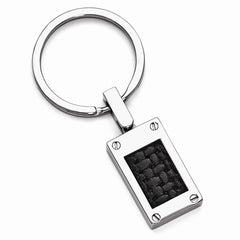 Edward Mirell Titanium & Black Leather Insert Polished Key Ring