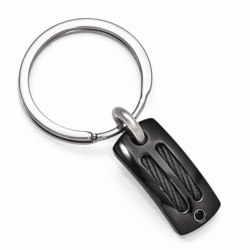 Edward Mirell Two-Tone Titanium Key Ring with Black Spinel Bezel