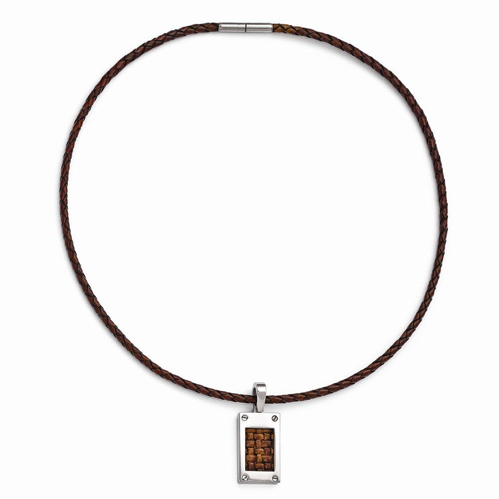 Edward Mirell Titanium Necklace with Brown Leather Cord Gift-Ready Polished Finish