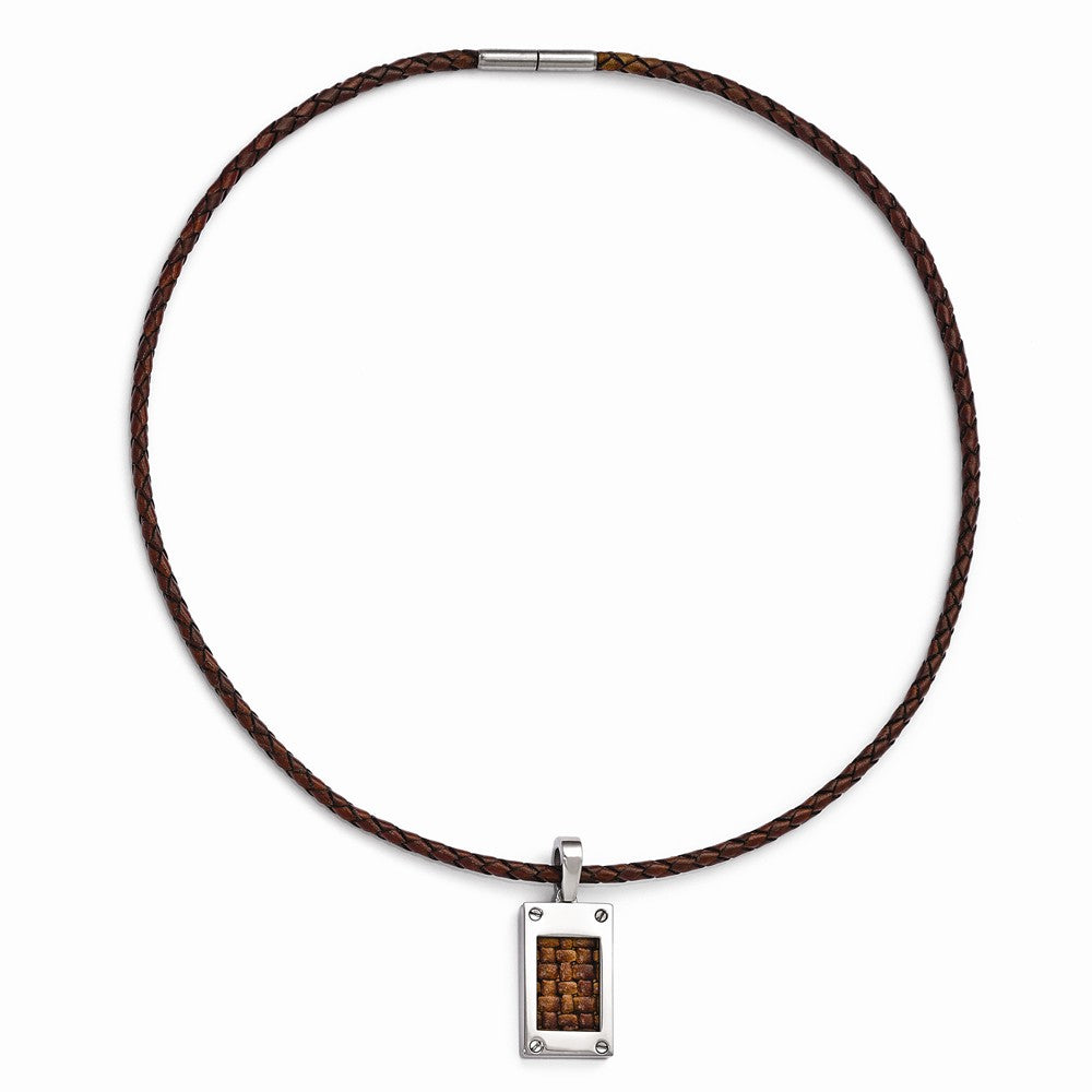 Edward Mirell Titanium with Brown Leather Insert & Leather Cord Polished Ne