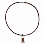 Edward Mirell Titanium Necklace with Brown Leather Cord Gift-Ready Polished Finish