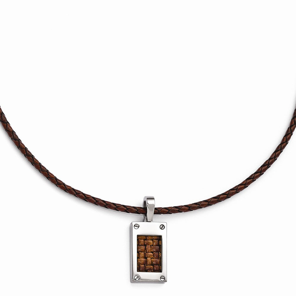 Edward Mirell Titanium Necklace with Brown Leather Cord Gift-Ready Polished Finish