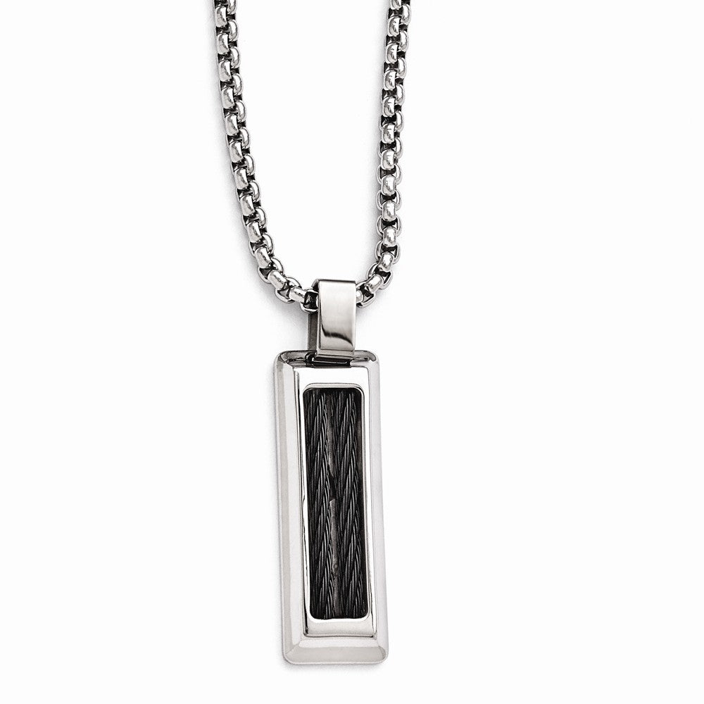 Edward Mirell Titanium & Black Memory Cable With Stainless Steel Necklace