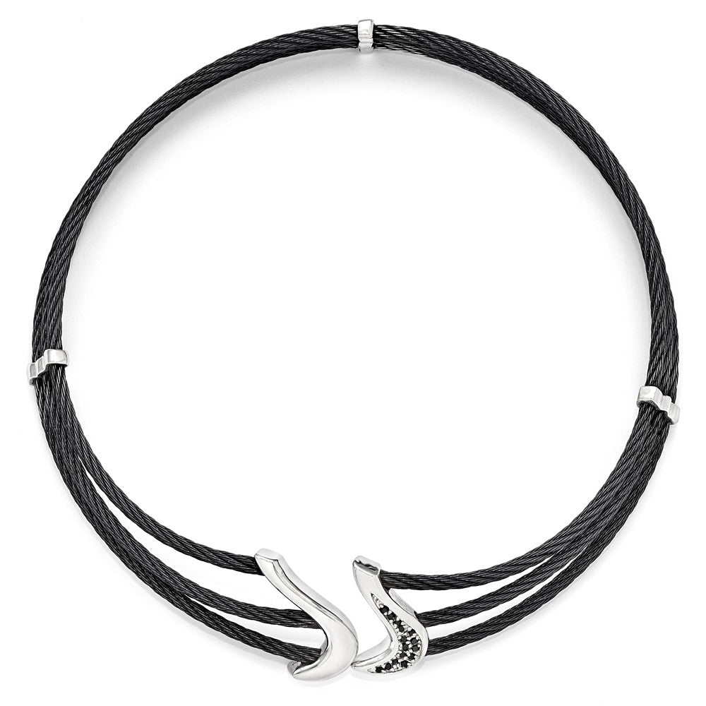 Sophia Jewelers Titanium Two-Tone Black Spinel Flex Necklace Elegant Design