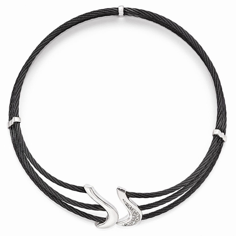 Titanium Silver Two-Tone Necklace with White Sapphires Gift Ready