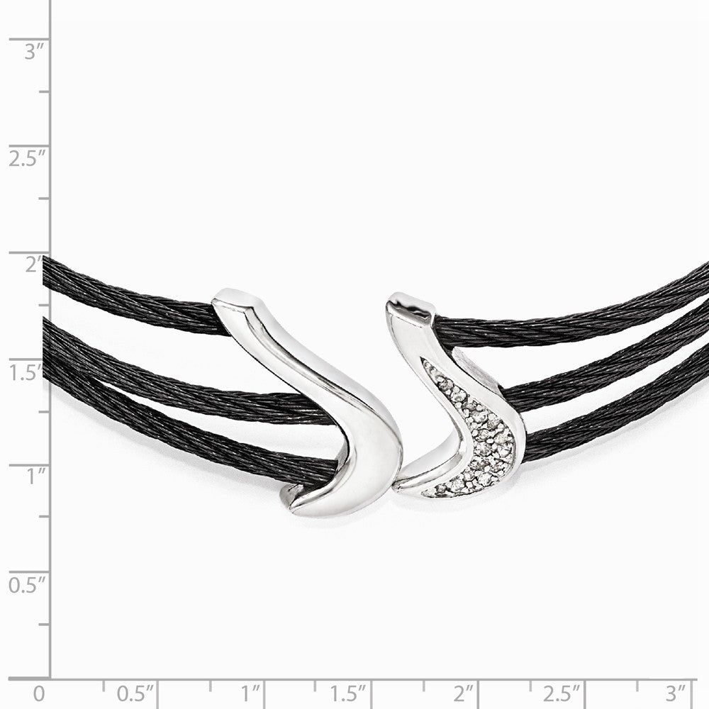 Edward Mirell Black Ti & Sterling Silver White Sapphire Cable Flex Collar
