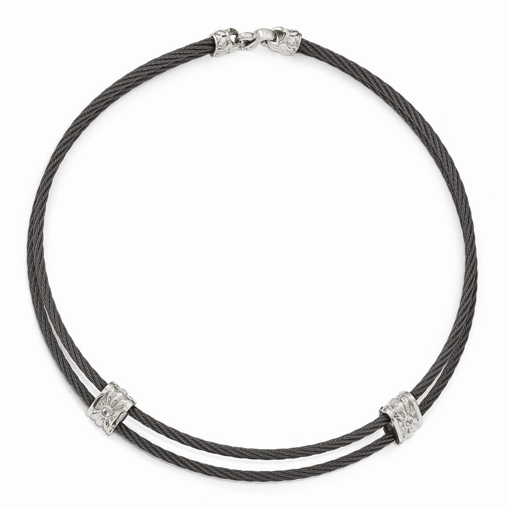 Edward Mirell Titanium & Sterling Silver White Sapphire Cable Necklace