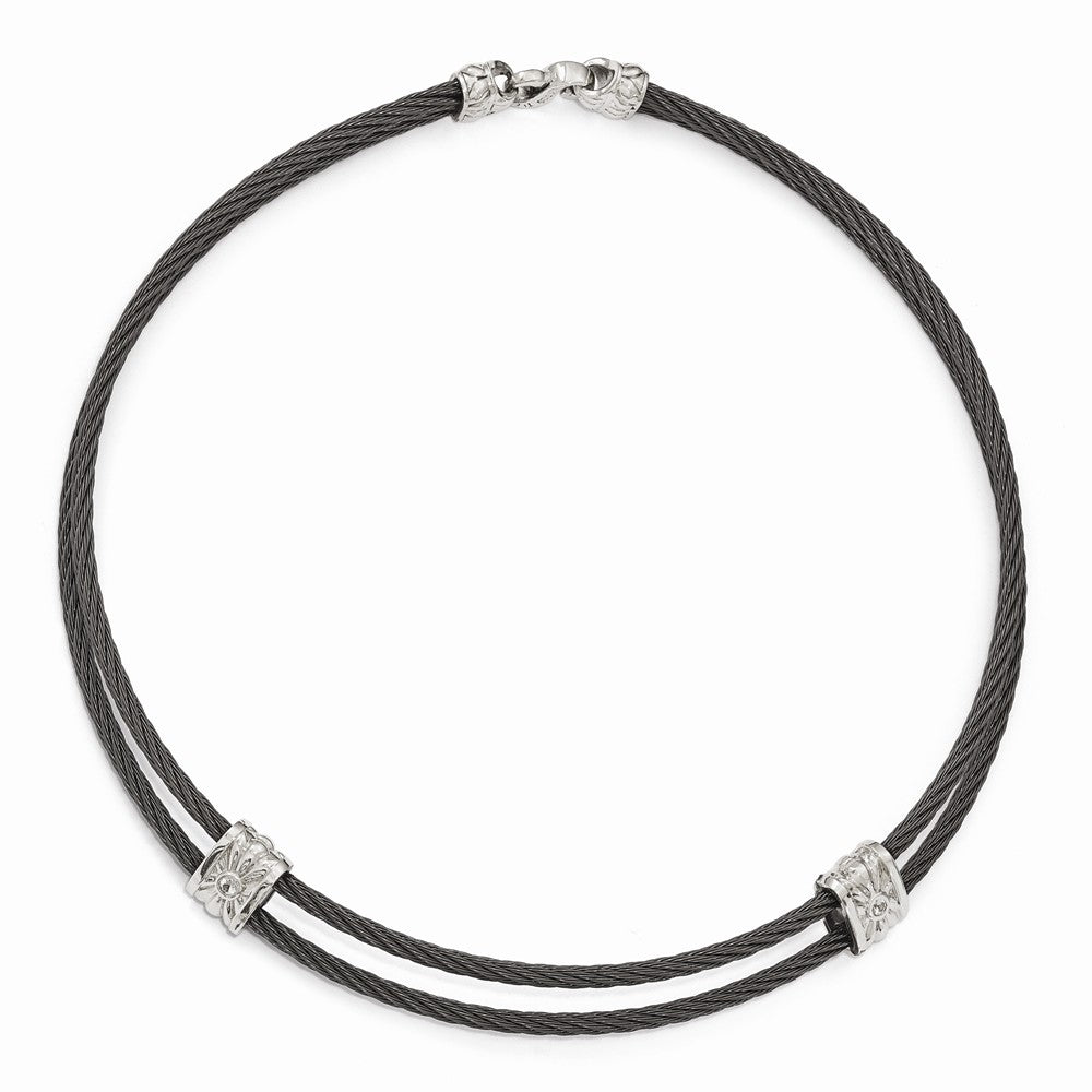 Titanium & Sterling Silver Necklace with White Sapphires Gift Ready
