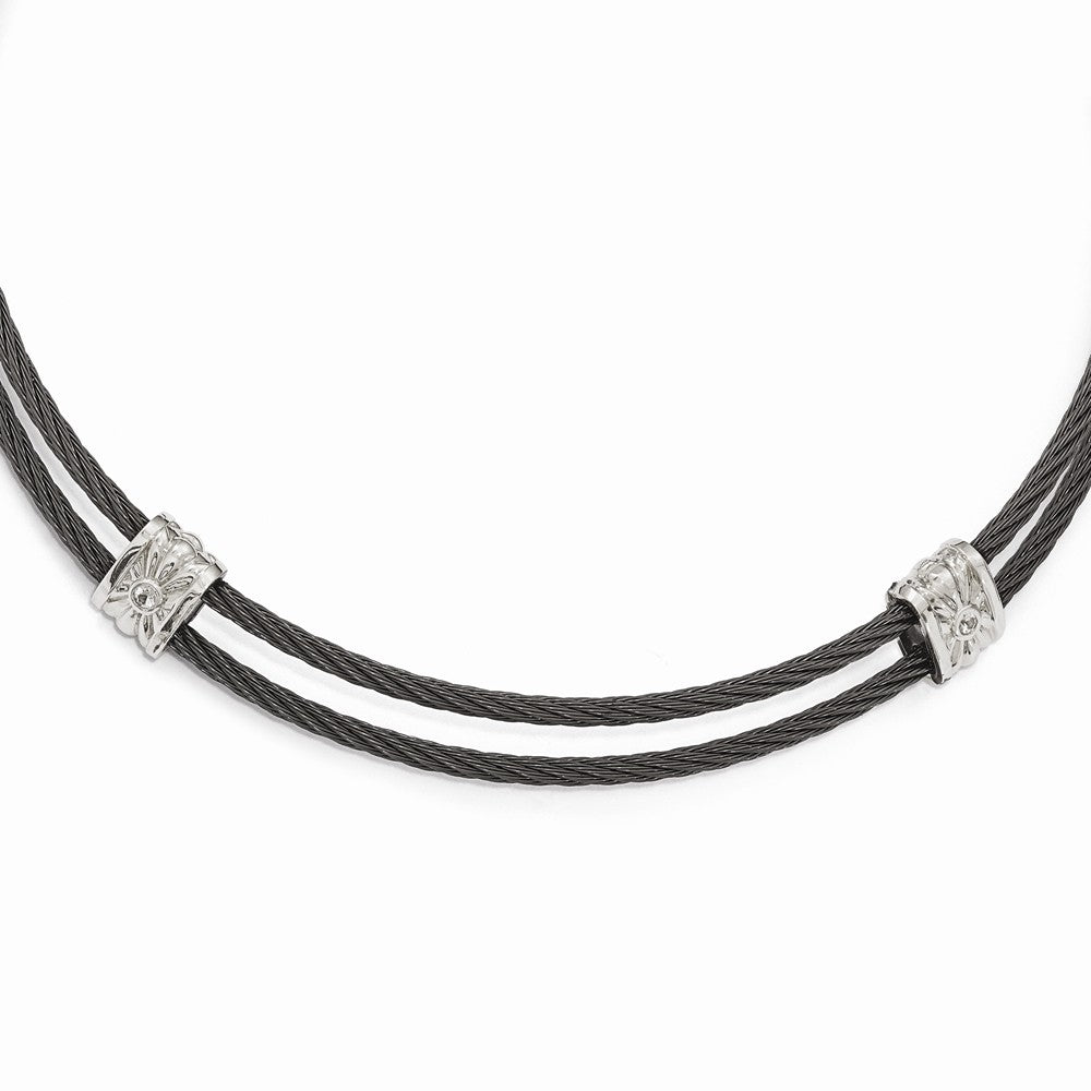 Titanium & Sterling Silver Necklace with White Sapphires Gift Ready