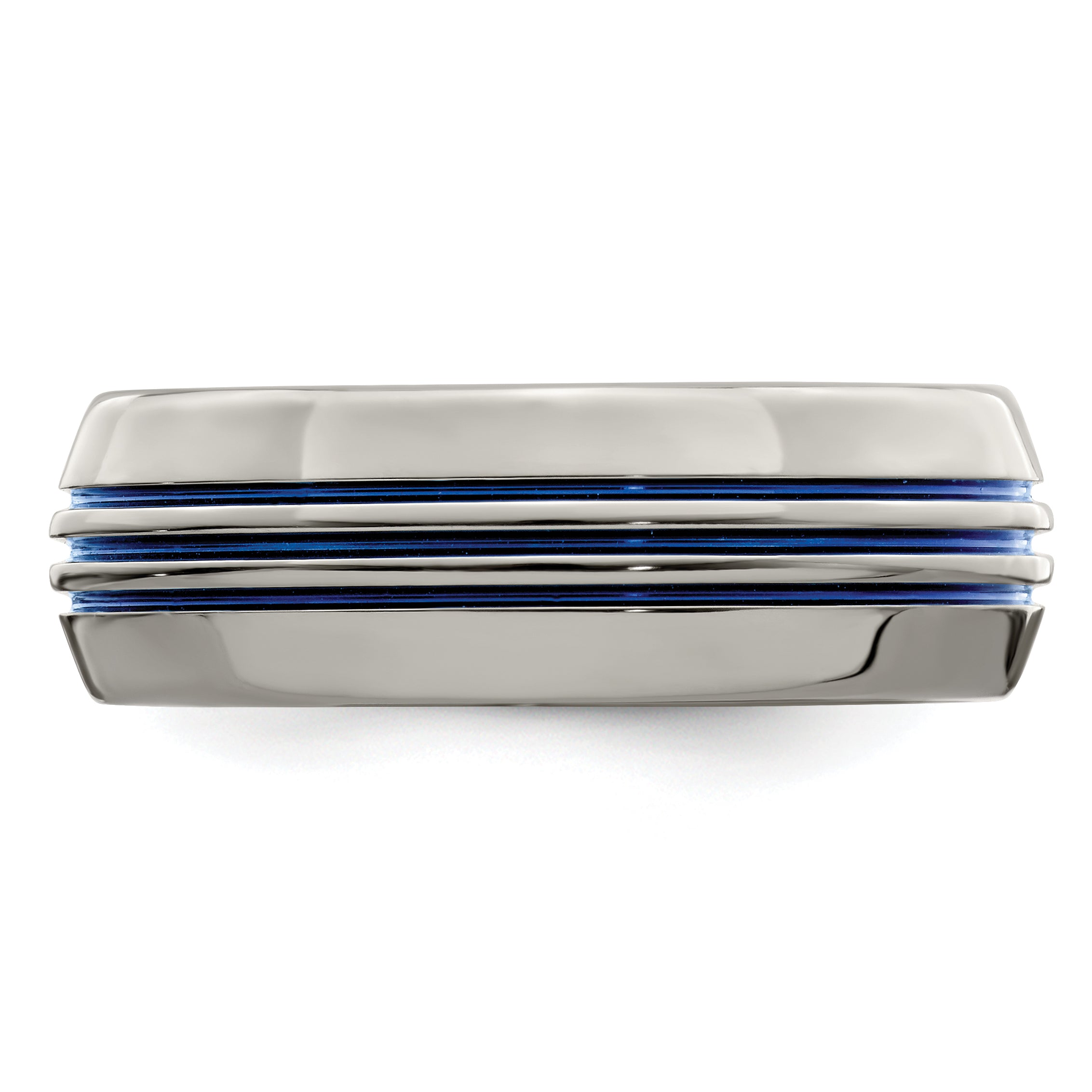 Titanium Wedding Band with Blue Anodized Grooves and Polished Finish