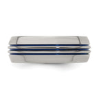 Titanium Wedding Band with Blue Anodized Grooves and Polished Finish