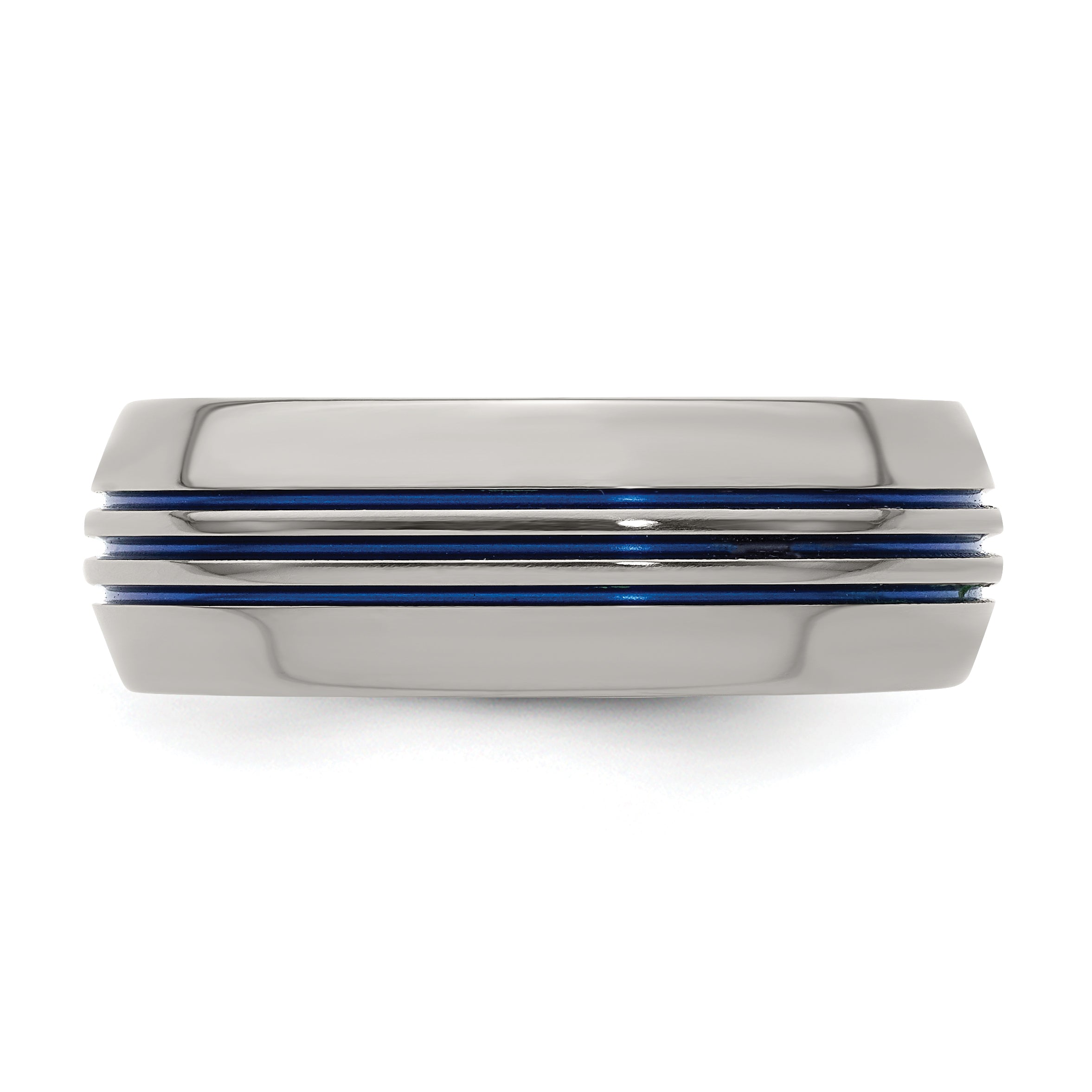 Titanium Wedding Band with Blue Anodized Grooves and Polished Finish