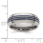 Titanium Wedding Band with Blue Anodized Grooves and Polished Finish