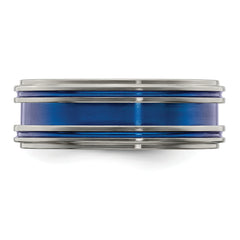 Titanium Wedding Band with Blue Anodized Grooves 8mm Edge
