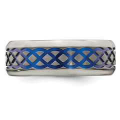 Edward Mirell Titanium Blue Anodized 8mm Wedding Band  Engravable Elegance - 7.5