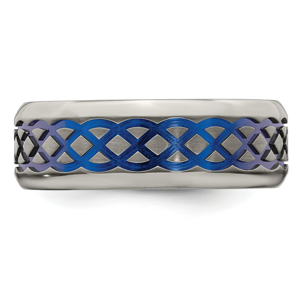 Edward Mirell Titanium Blue Anodized 8mm Wedding Band  Engravable Elegance