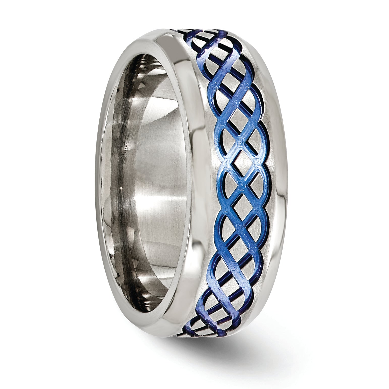 Edward Mirell Titanium Blue Anodized 8mm Wedding Band  Engravable Elegance - 7.5