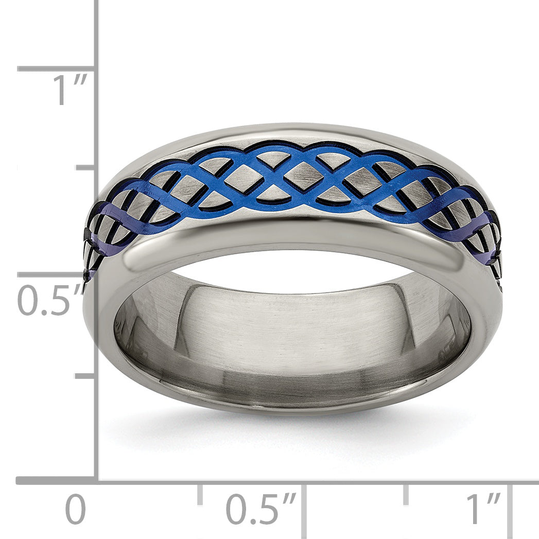 Edward Mirell Titanium Blue Anodized 8mm Wedding Band  Engravable Elegance - 7.5