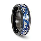 Titanium Wedding Band with Anodized Blue Scroll Design