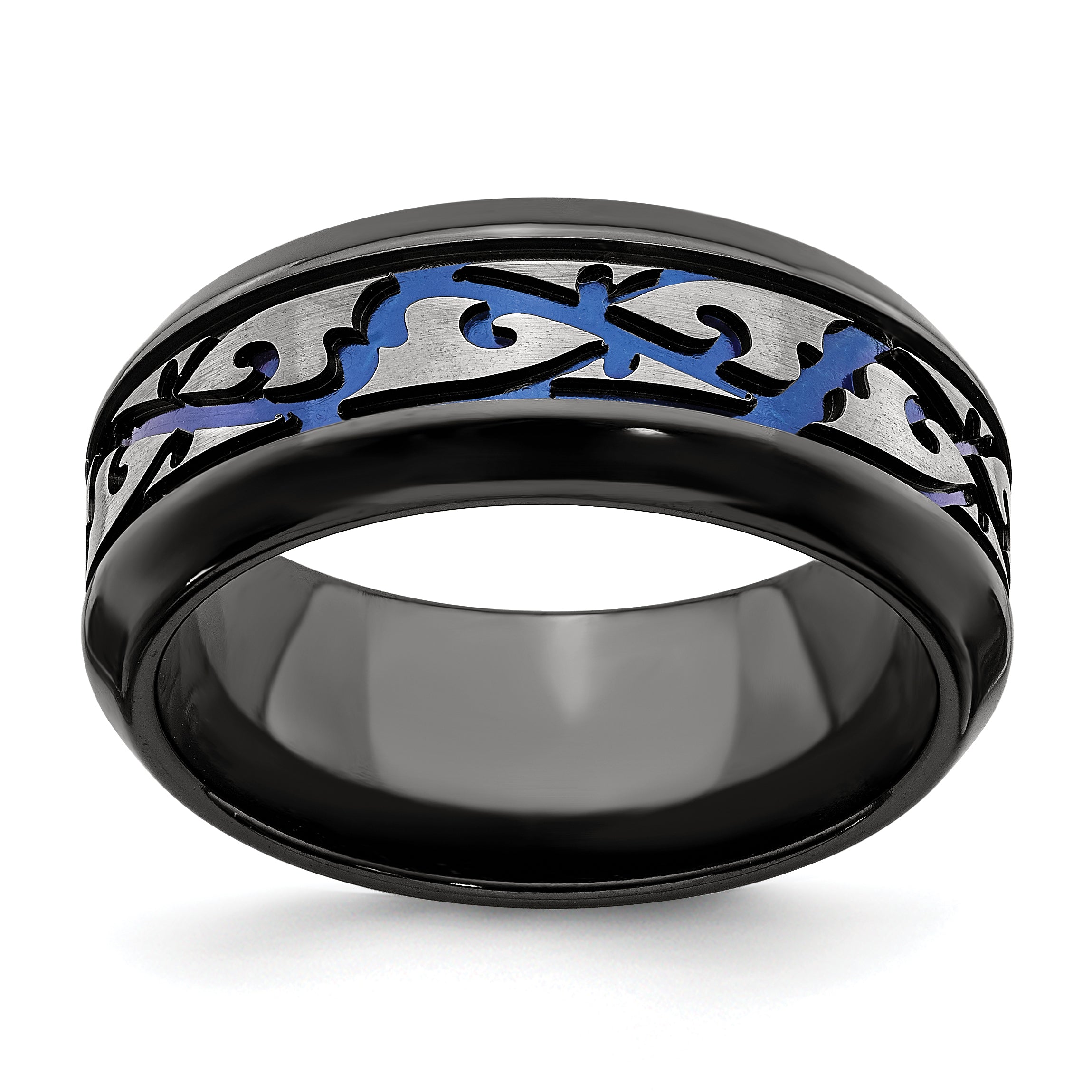 Edward Mirell Black Ti Scroll Pattern Blue Anodized 9mm Band Main image