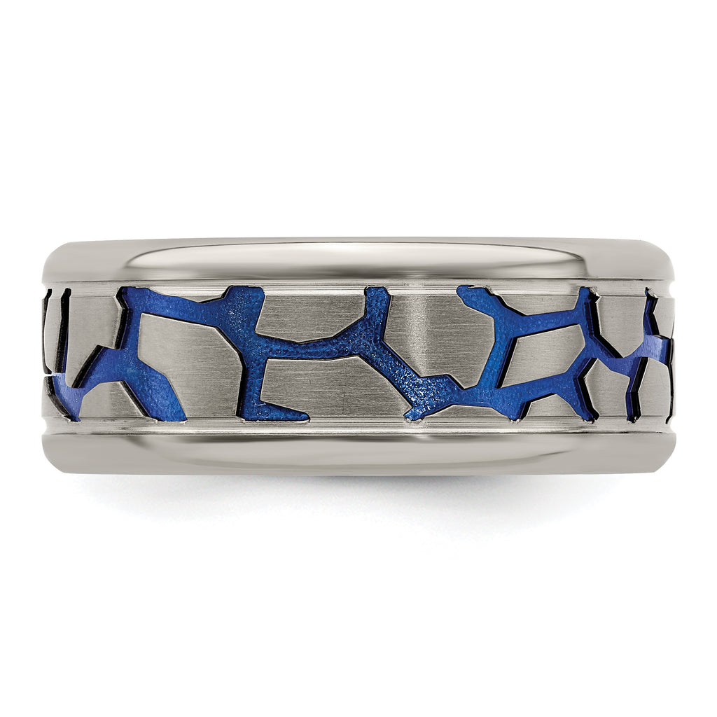 Titanium Blue Anodized 9mm Wedding Band with Reptile Pattern