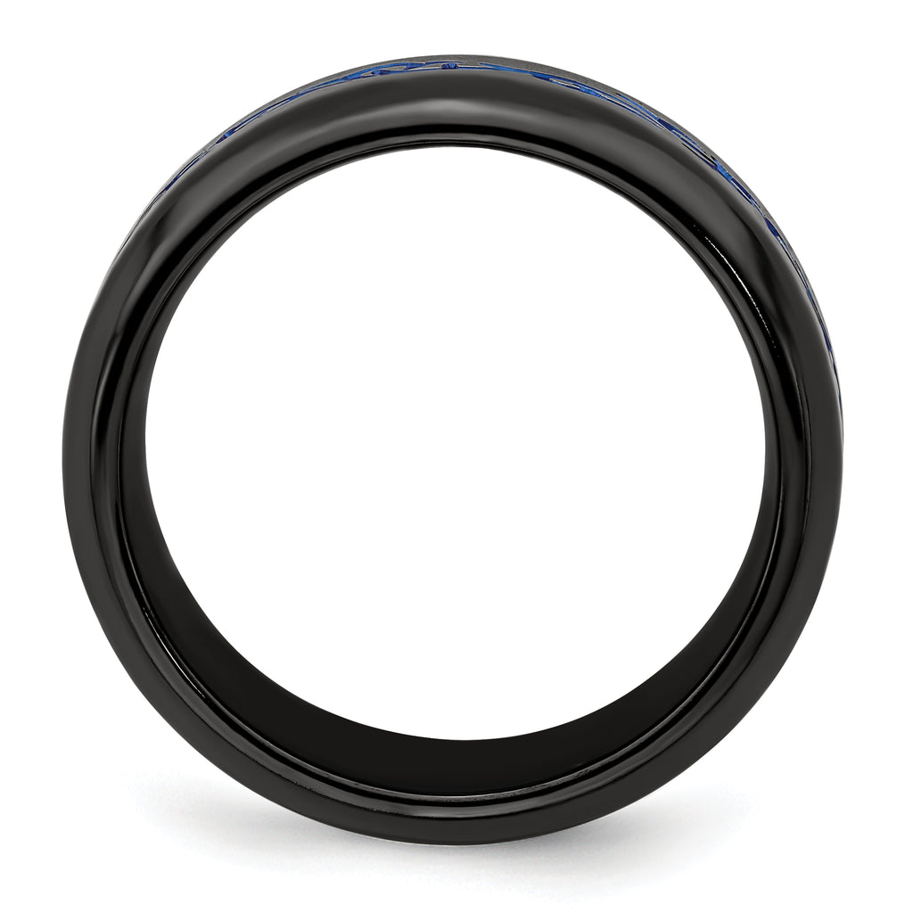 Titanium Wedding Band with Blue Anodized Accents and Polished Finish