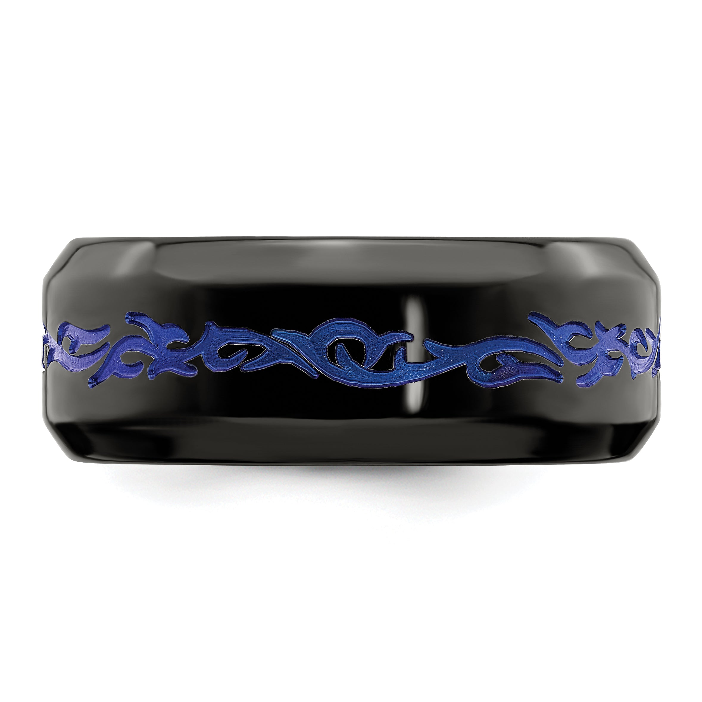 Titanium Wedding Band with Blue Anodized Accents and Polished Finish - 8