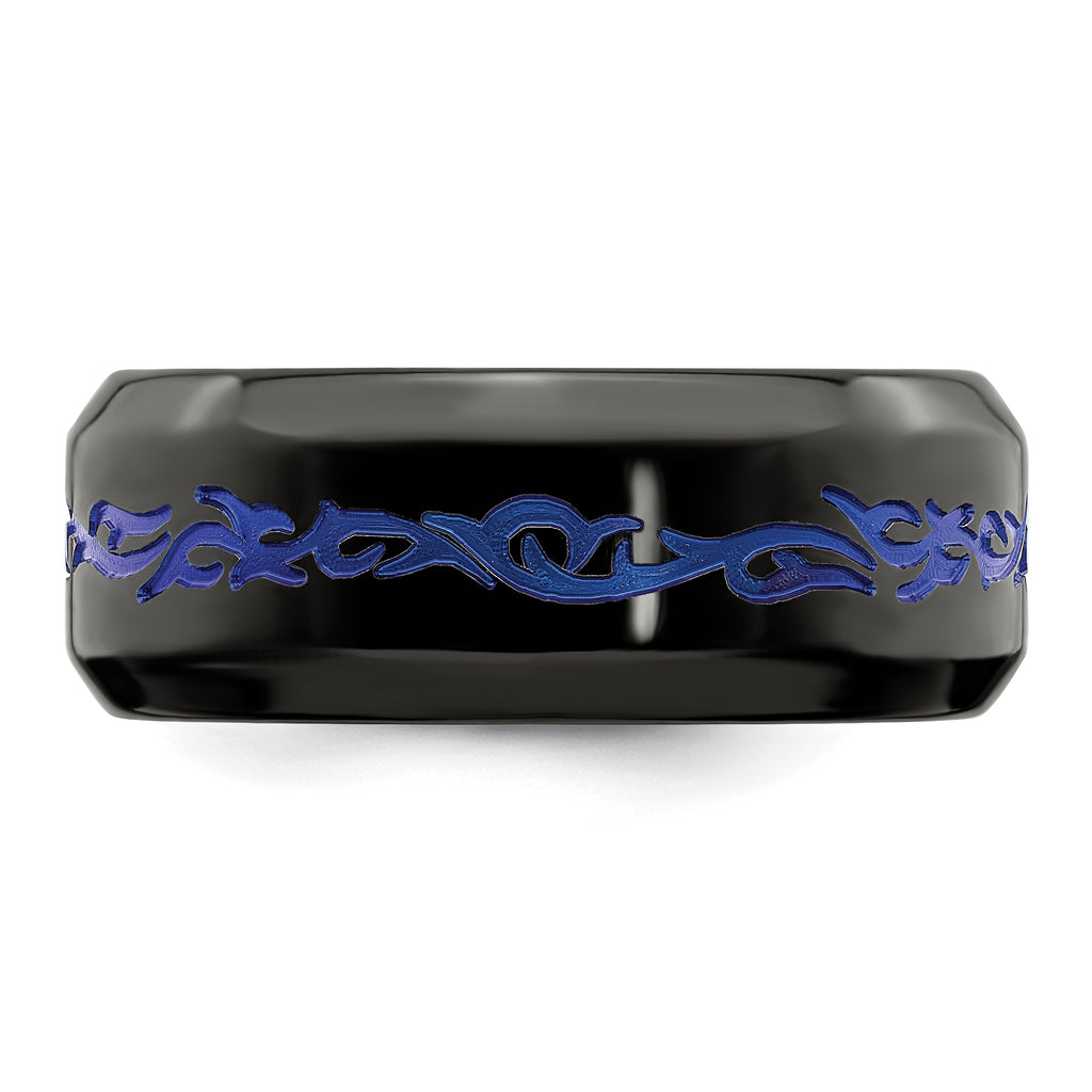 Titanium Wedding Band with Blue Anodized Accents and Polished Finish
