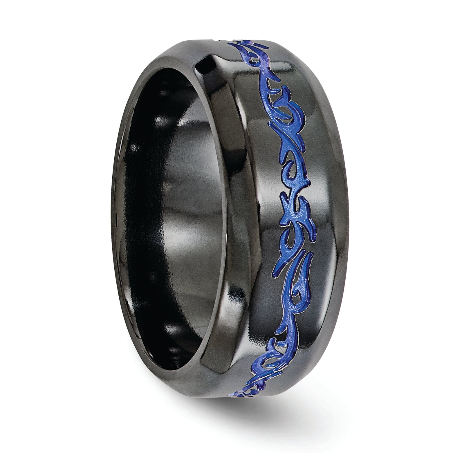 Edward Mirell Black Ti Patterned Blue Anodized Polished 9mm Band