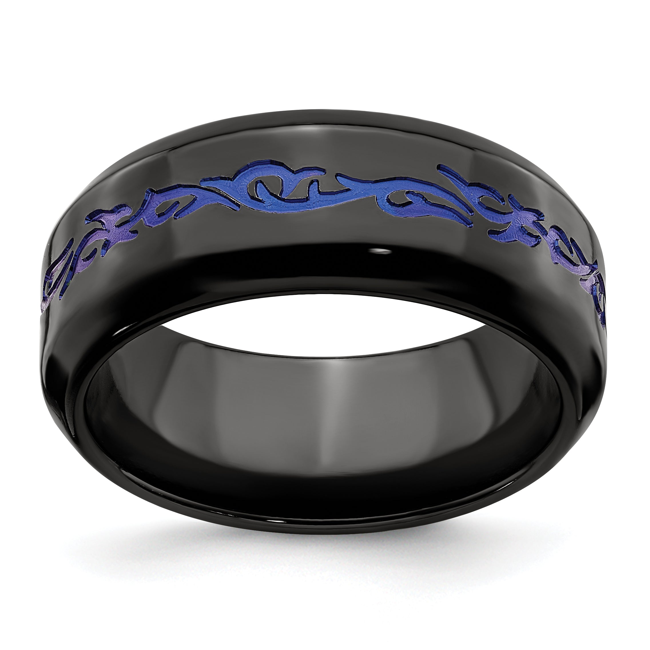 Edward Mirell Black Ti Patterned Blue Anodized Polished 9mm Band Main image