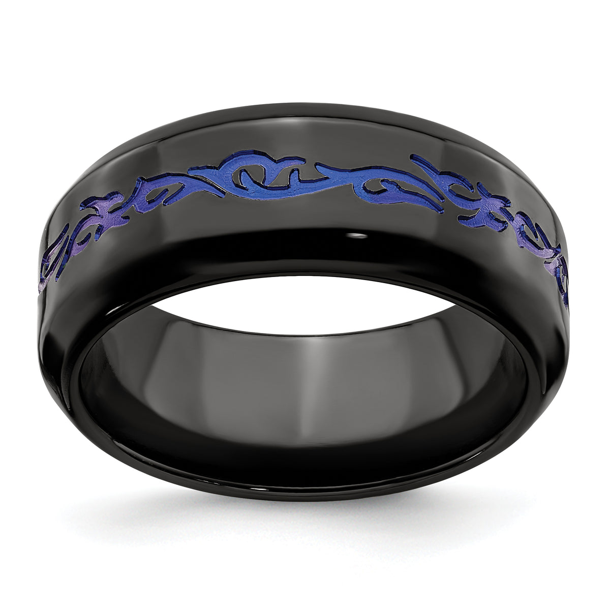 Edward Mirell Black Ti Patterned Blue Anodized Polished 9mm Band